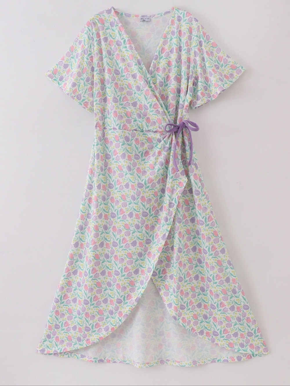 Floral Wrap Dress with Purple Tie - Women’s